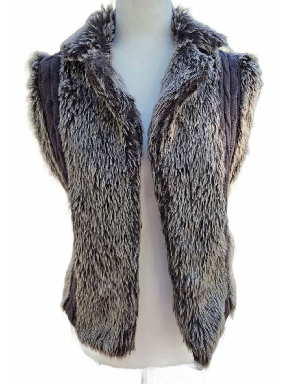 Y2K XOXO Brown Faux Fur Vest Ribbed Knit Collar Whimsigoth Layering Piece